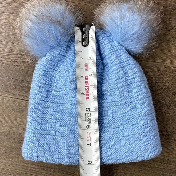 Screamer Light Blue Fleece Lined Knit Hat with PomPoms, Youth - Picture 5 of 7